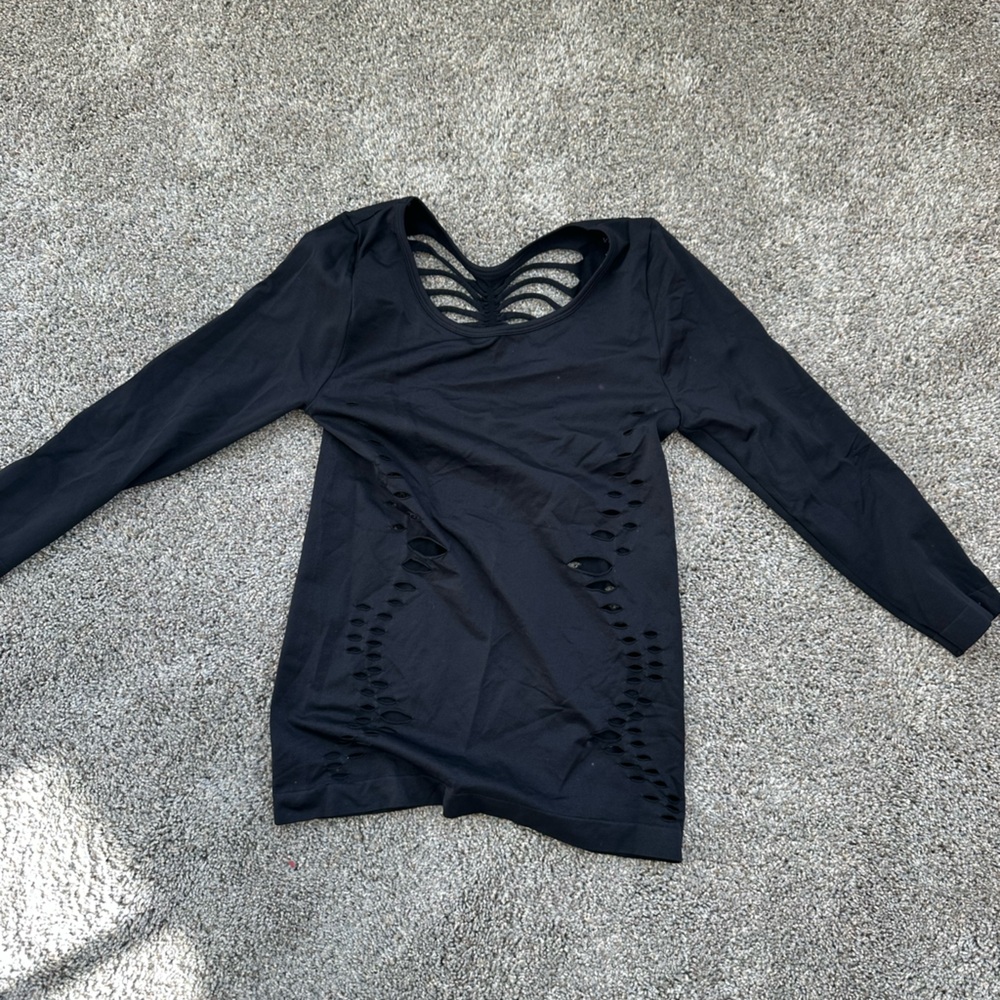 Venus ripped/cutout stretchy black top - Small